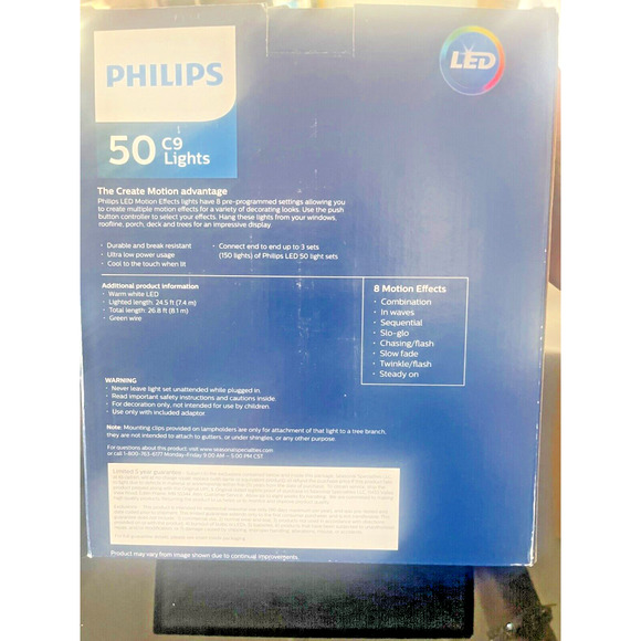 Philips 50 ct Christmas Lights 8 motions Faceted C9 Ext String Lights WARM WHITE - Picture 3 of 4